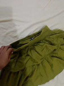 Olive Green Tiered Mini Skirt