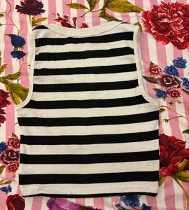 Black and White Striped Crop Tank Top