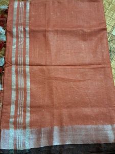 Elegant khadi cotton Saree with Silver Border