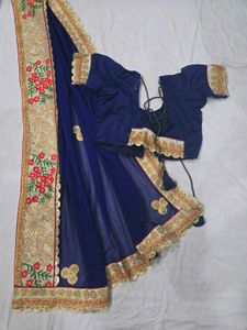 Elegant Navy Blue Embroidered Saree