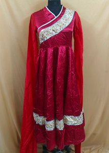 Red Anarkali Gown with Embellishments
