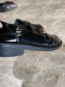 Black Patent Loafers with Gold Buckle