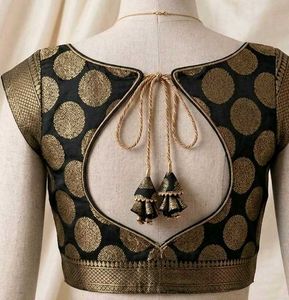 Elegant Black & Gold Brocade Blouse
