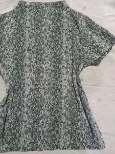 Grey Heart Print Mock Neck Top