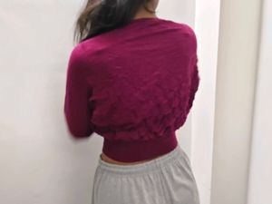 Burgundy Long Sleeve Crop Top