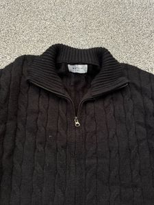 Men's Black Cable Knit Zip-Up Sweater