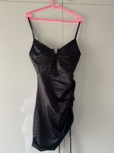Sleek Black Ruched Mini Dress