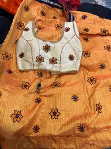 Orange Lehenga Choli Set with Floral Embroidery
