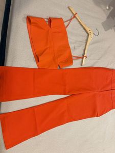 Vibrant Orange Cut-Out Top with pants