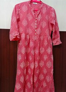 Pink Printed Cotton Kurta