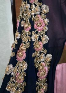Embroidered Pink &amp; Teal Blue Dress