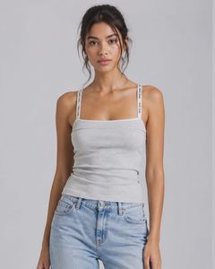 Grey Ribbed Tank Top with Logo Straps