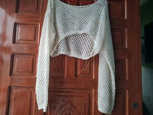 women crochet top off shoulder. will fit from size