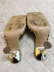 Zara Gold Strappy Heeled Sandals