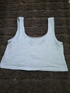 Grey Ribbed Tank Top with "favourite" Graphic