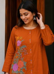 Rust Embroidered Kurta and Palazzo Set