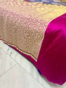 Elegant Saree with mirror work Pink Border
