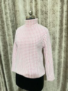 ZARA imported Chic Pink Checkered Knit Sweater
