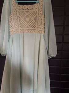 Elegant Mint Green Lace Maxi Dress, size M