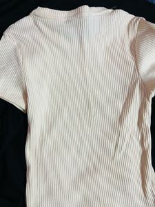 Cream Ribbed Graphic T-Shirt