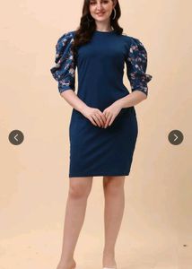 Teal Puff Sleeve Dress