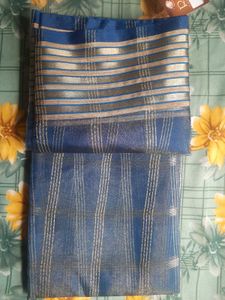 Elegant Blue &amp; Gold Striped Saree