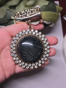 Elegant multi purpose Brooch with Black Stone &amp; Cr
