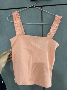 Chic Ruffled Strap Peach Tank Top