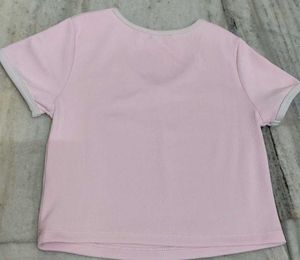 Pink Ribbed V-Neck Cropped Top
