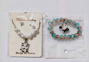 Panda Pearl Necklace & Bracelet Set