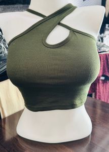 Olive Green Cross Halter Top