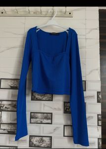 Stylish Blue Long Sleeve Crop Top