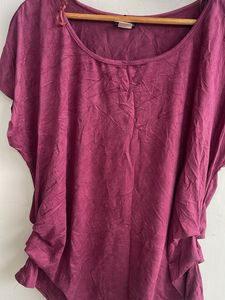 Maroon Gathered Hem T-Shirt