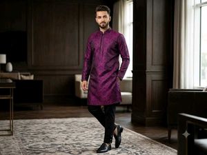 Men's Purple Brocade Kurta