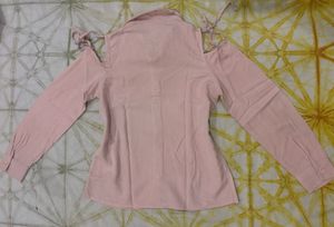 Cute Pink Cold Shoulder Shirt with Tie Details