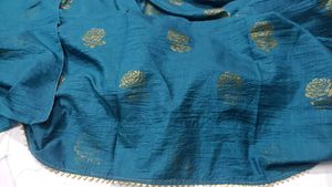 Elegant Teal Saree with Gold Floral Print