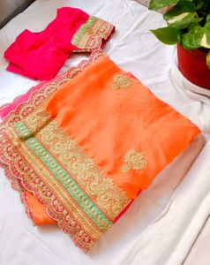 double shade Embroidered Saree with Blouse