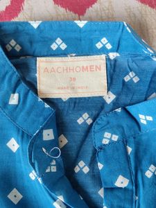 Blue Kurta with White Diamond Print
