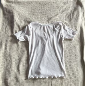 White Ribbed Ruched V-Neck Top