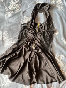 Black Faux Leather Halter Dress (lingerie)