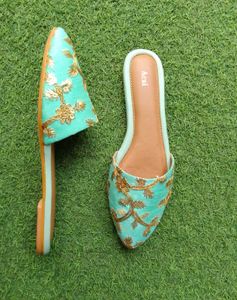 Embroidered Teal Juttis for Women