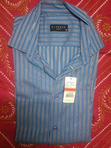 Diverse Slim Fit Blue Striped Formal Shirt