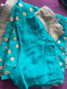Beautiful Peacock Green with Gold Polka Dot Saree