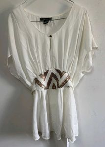 Chic White Tunic with Sequined Belt