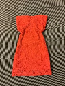 Coral Lace Strapless Mini Dress