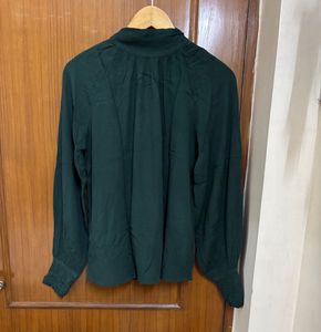 Dark Green Mock Neck Blouse
