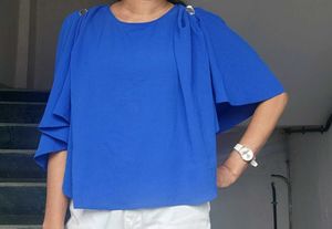 Blue Flared Sleeve Top