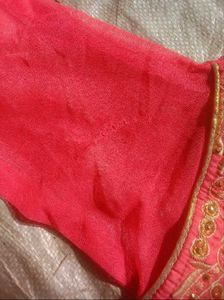 Light Red  &amp; Gold Embroidered Anarkali