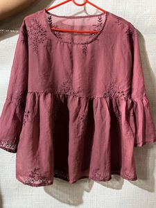 Embroidered Berry Pink Kurti Top
