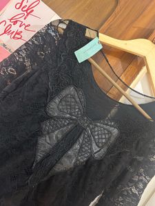 Black Lace Bow Detail Top